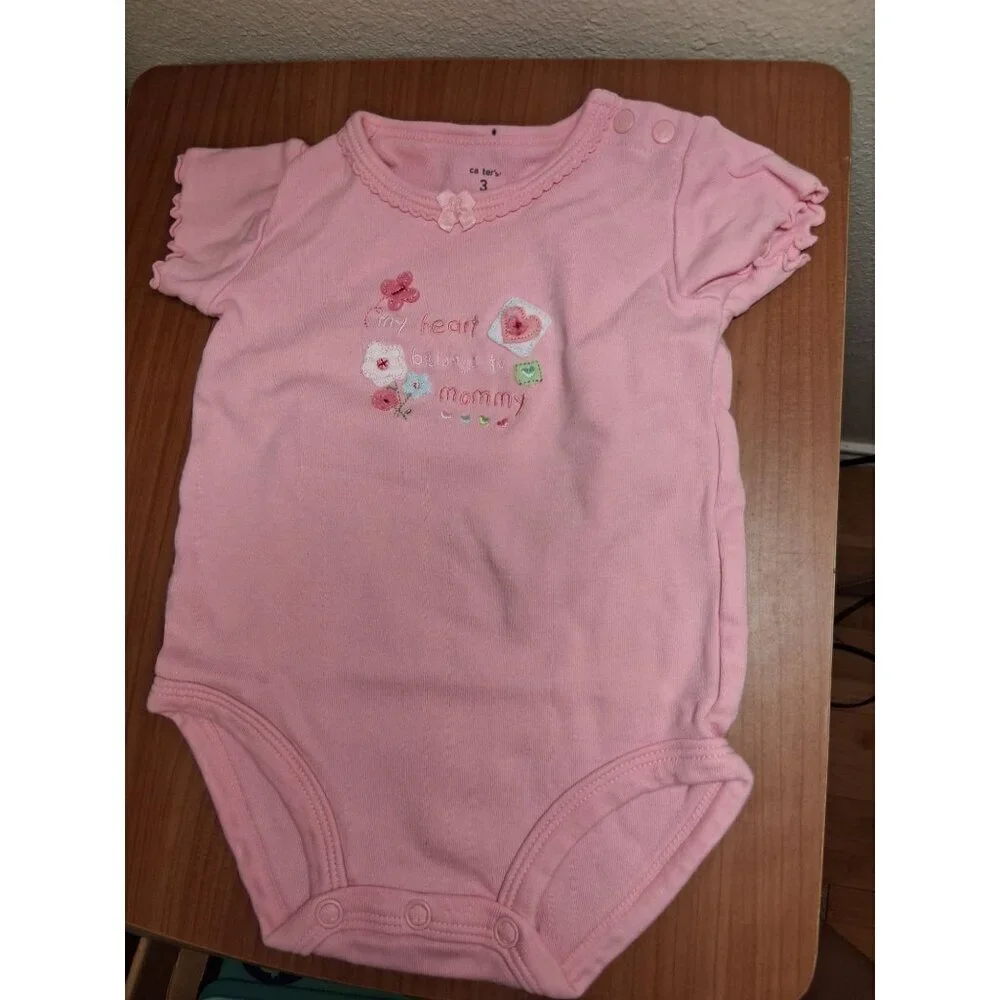 Carter's Embroidered One Piece Bodysuit My Heart Belongs to Mommy Pink 3 Months